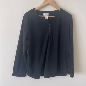 Oscar De La Renta Black Long Sleeve Henley Fleece Top Women’s size M